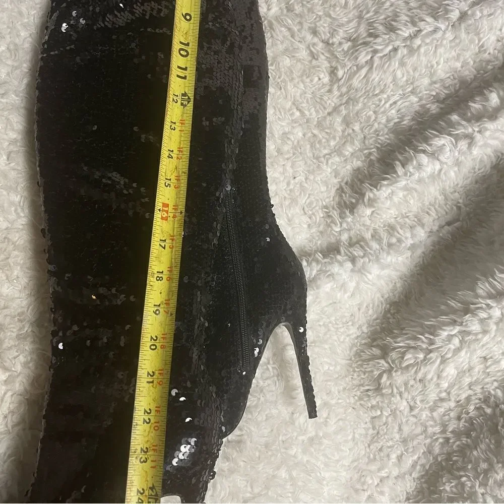 Yoki thigh high Black Sequins heels Boots side zipper SZ8